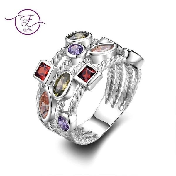 Sterling Silver Rings - Colorful Zircon Engagement Ring JadeMoghul Inc. 