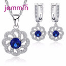 Sterling Silver Vintage Blue Austrian Crystal Pendant Necklace Earrings Set--JadeMoghul Inc.