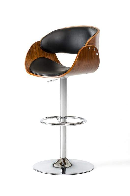 Stools Bar Stools - 36" Black Leatherette, Veneer, and Steel Bar Stool HomeRoots