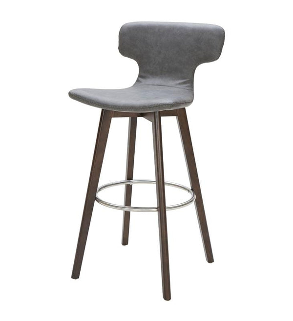 Stools Bar Stools - 41" Dark Grey Eco-Leather, Steel, and Wood Bar Stool HomeRoots