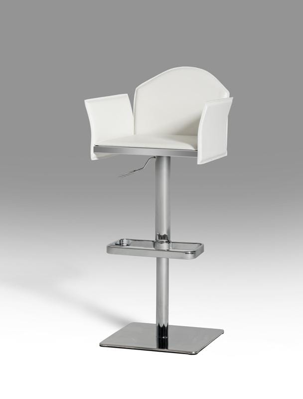 Stools Bar Stools - 41" White Eco-Leather and Steel Bar Stool HomeRoots