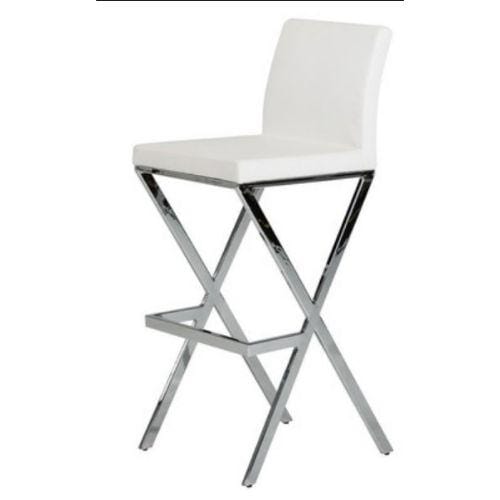 Stools Bar Stools - 41" White Eco-Leather and Steel Bar Stool (Set of 2) HomeRoots