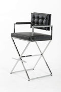 Stools Bar Stools - 43" Black Leatherette and Steel Bar Stool HomeRoots