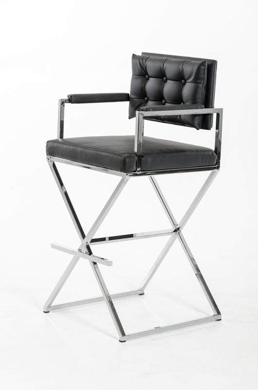 Stools Bar Stools - 43" Black Leatherette and Steel Bar Stool HomeRoots
