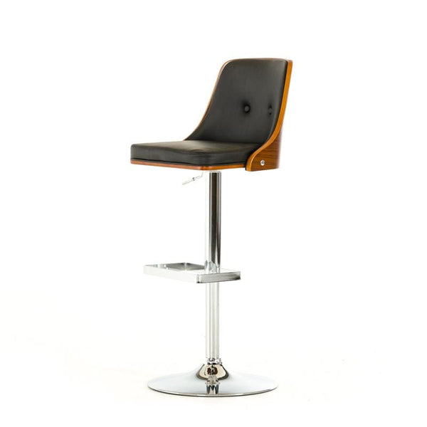 Stools Bar Stools - 43" Black Leatherette, Veneer, and Steel Bar Stool HomeRoots