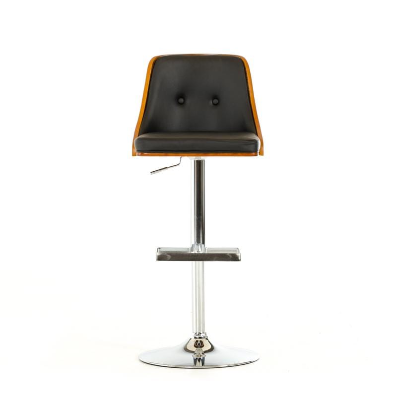Stools Bar Stools - 43" Black Leatherette, Veneer, and Steel Bar Stool HomeRoots