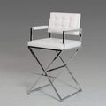Stools Bar Stools - 43" White Leatherette and Steel Bar Stool HomeRoots