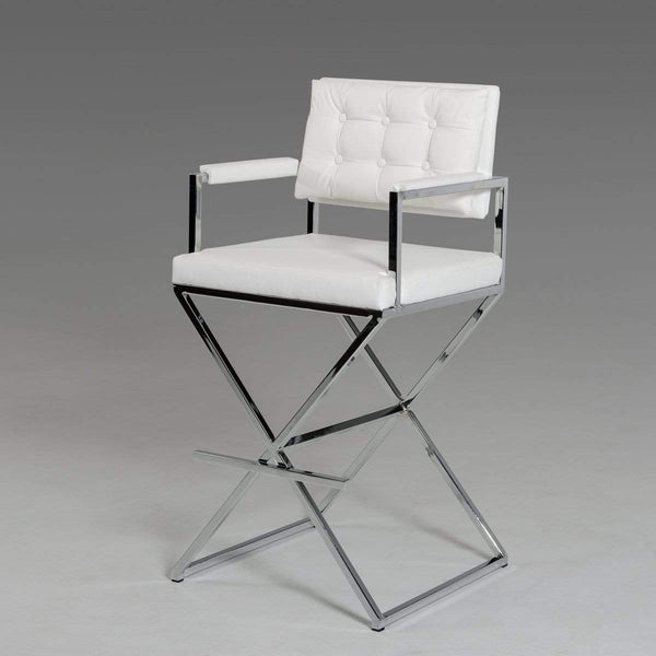 Stools Bar Stools - 43" White Leatherette and Steel Bar Stool HomeRoots