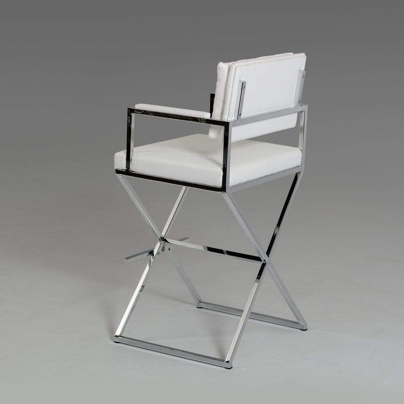 Stools Bar Stools - 43" White Leatherette and Steel Bar Stool HomeRoots
