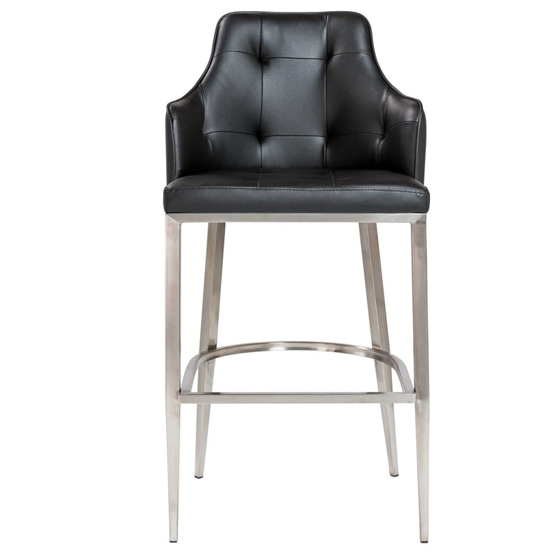 Stools Cheap Bar Stools - 22.05" X 22.84" X 44.1" Black Leatherette Bar Stool with Brushed Stainless Steel Legs HomeRoots