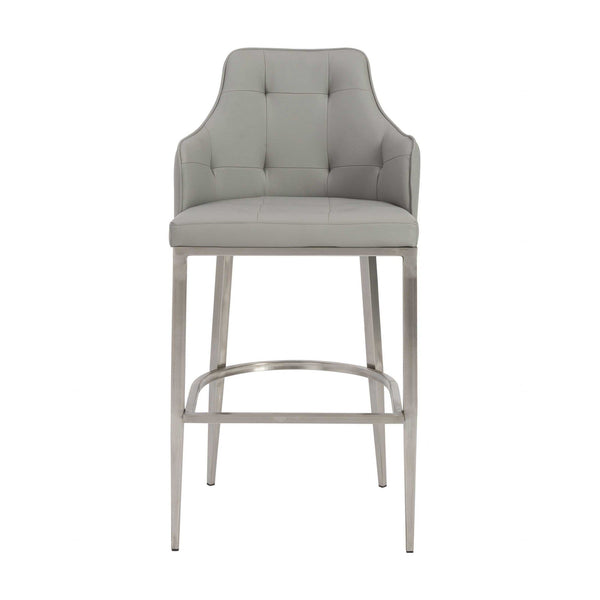 Stools Cheap Bar Stools - 22.05" X 22.84" X 44.1" Gray Leatherette Bar Stool with Brushed Stainless Steel Legs HomeRoots