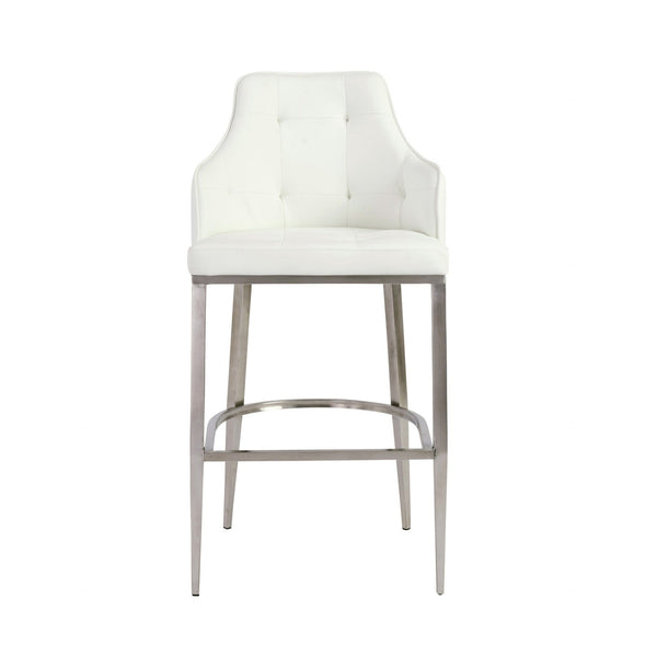 Stools Cheap Bar Stools - 22.05" X 22.84" X 44.1" White Leatherette Bar Stool with Brushed Stainless Steel Legs HomeRoots