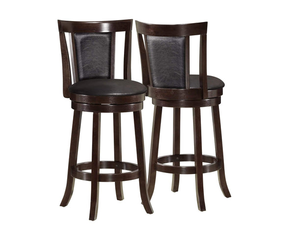 Stools Counter Height Bar Stools - 40'.5" x 37'.5" x 78" Cappuccino, Black, Solid Wood, Foam, Veneer, Leather-Look - 2pcs Swivel Barstools HomeRoots