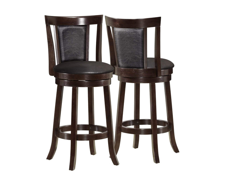 Stools Counter Height Bar Stools - 40'.5" x 37'.5" x 78" Cappuccino, Black, Solid Wood, Foam, Veneer, Leather-Look - 2pcs Swivel Barstools HomeRoots