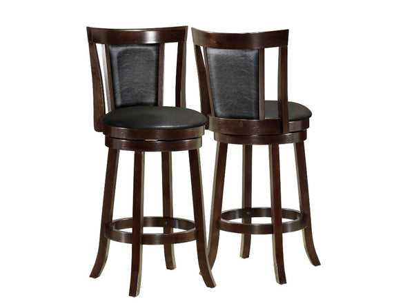 Stools Counter Height Bar Stools - 40'.5" x 37'.5" x 86" Cappuccino, Black, Solid Wood, Foam, Veneer, Leather-Look - 2pcs Swivel Barstools HomeRoots
