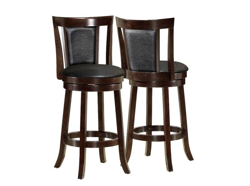 Stools Counter Height Bar Stools - 40'.5" x 37'.5" x 86" Cappuccino, Black, Solid Wood, Foam, Veneer, Leather-Look - 2pcs Swivel Barstools HomeRoots