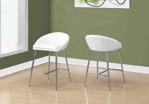 Stools Counter Height Bar Stools - 41" x 41" x 59.5" White, Foam, Metal, Leather-Look - Barstool 2pcs HomeRoots