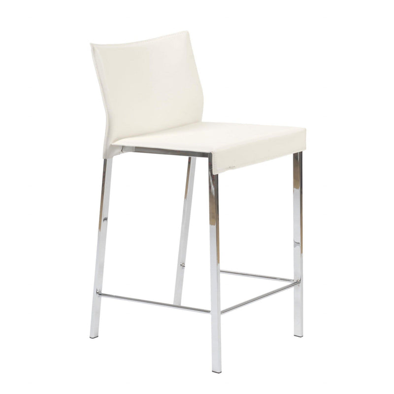 Stools Counter Height Stools - 17.33" X 18.51" X 33.86" White Leatherette Over Steel Frame Counter Stool with Chrome Legs HomeRoots