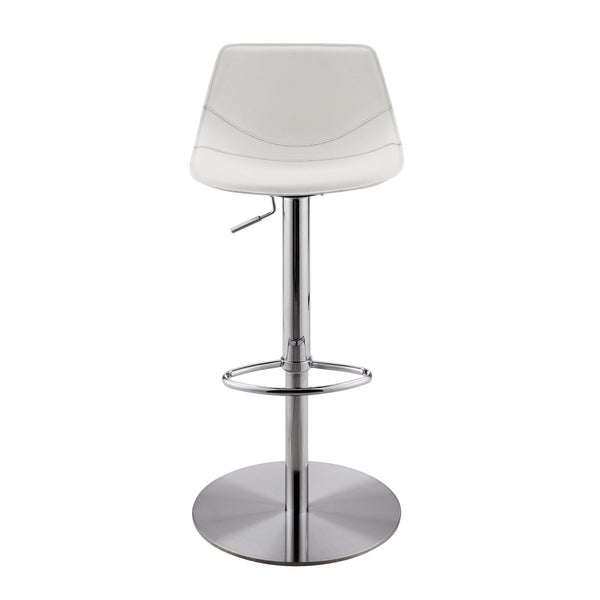 Stools Counter Height Stools - 18.12" X 18.9" X 39.57" White Leatherette Over Steel Frame Adjustable Swivel Bar/Counter Stool with Brushed Stainless Steel Base HomeRoots