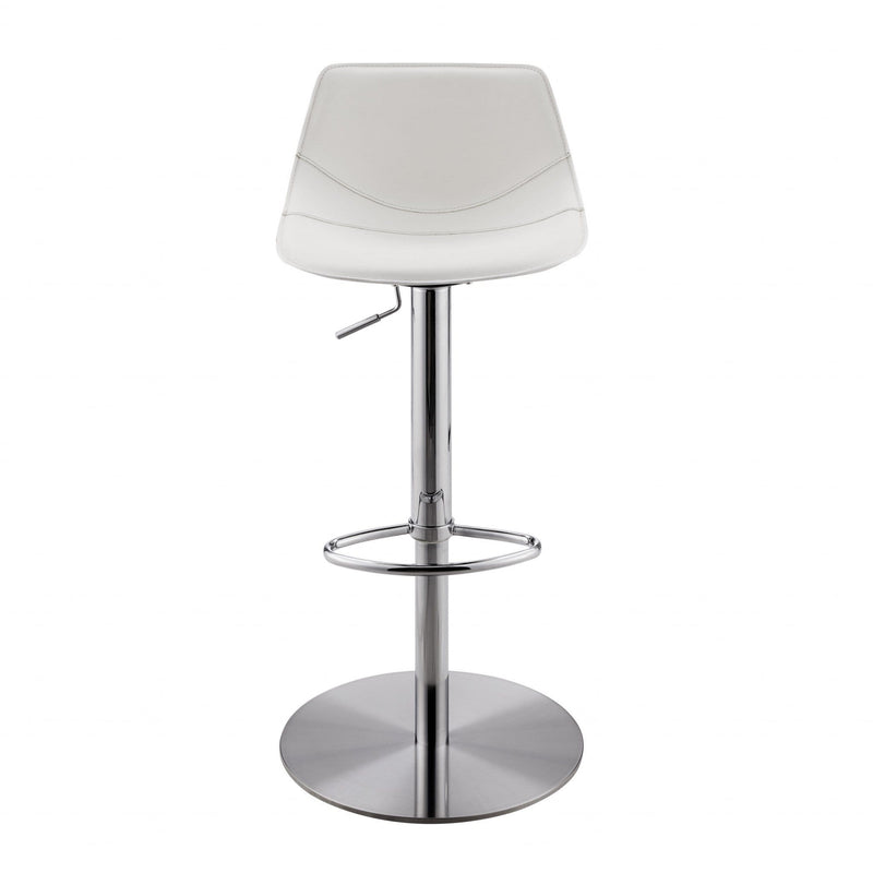 Stools Counter Height Stools - 18.12" X 18.9" X 39.57" White Leatherette Over Steel Frame Adjustable Swivel Bar/Counter Stool with Brushed Stainless Steel Base HomeRoots