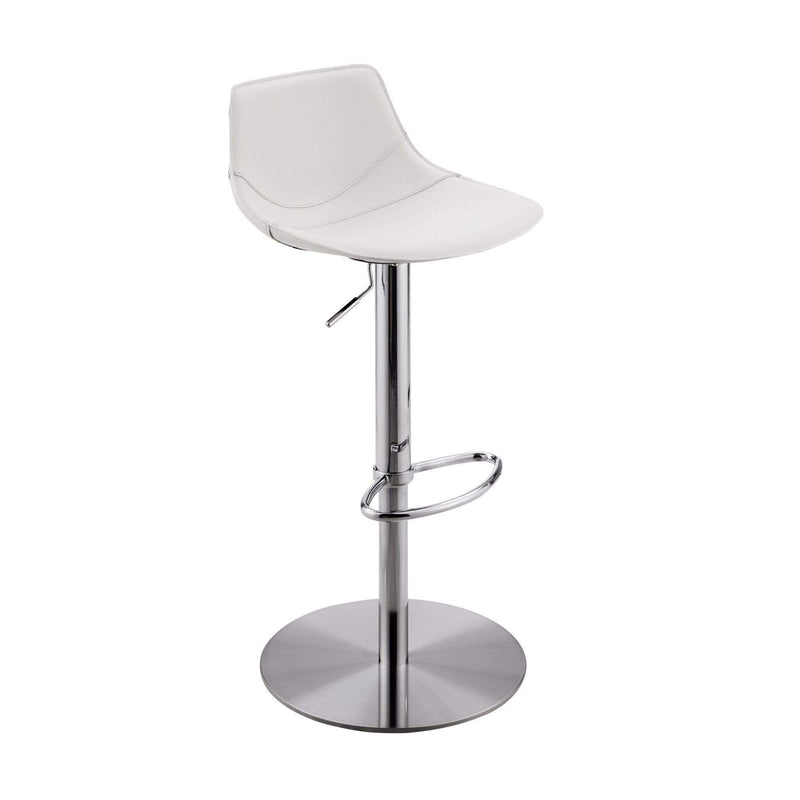 Stools Counter Height Stools - 18.12" X 18.9" X 39.57" White Leatherette Over Steel Frame Adjustable Swivel Bar/Counter Stool with Brushed Stainless Steel Base HomeRoots