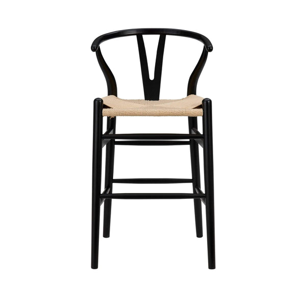Stools Counter Height Stools - 20.08" X 20.87" X 38.19" Black Solid Beech Wood Counter Stool with Natural Seat HomeRoots