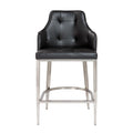 Stools Counter Height Stools - 22.05" X 23.63" X 38.98" Black Leatherette Counter Stool with Brushed Stainless Steel Legs HomeRoots