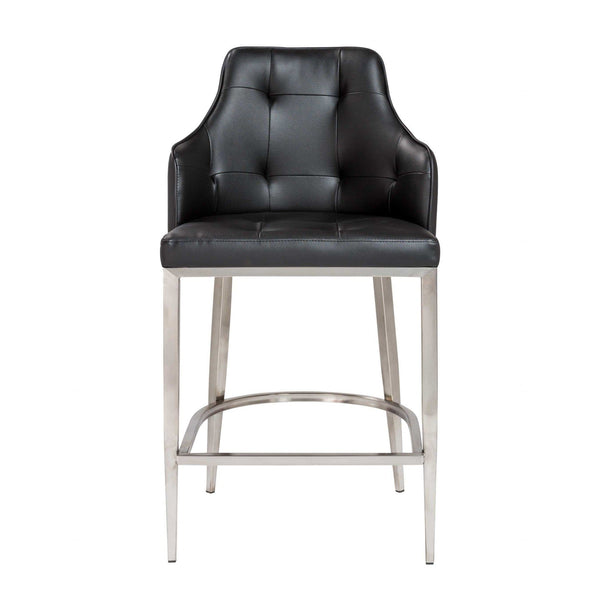 Stools Counter Height Stools - 22.05" X 23.63" X 38.98" Black Leatherette Counter Stool with Brushed Stainless Steel Legs HomeRoots