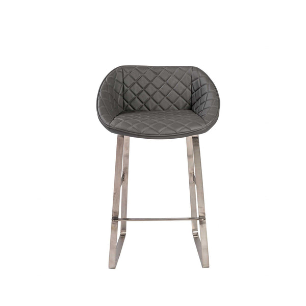 Stools Counter Height Stools - 22.45" X 19.69" X 35.24" Gray Leatherette Counter Stool with Brush Stainless Steel Base HomeRoots