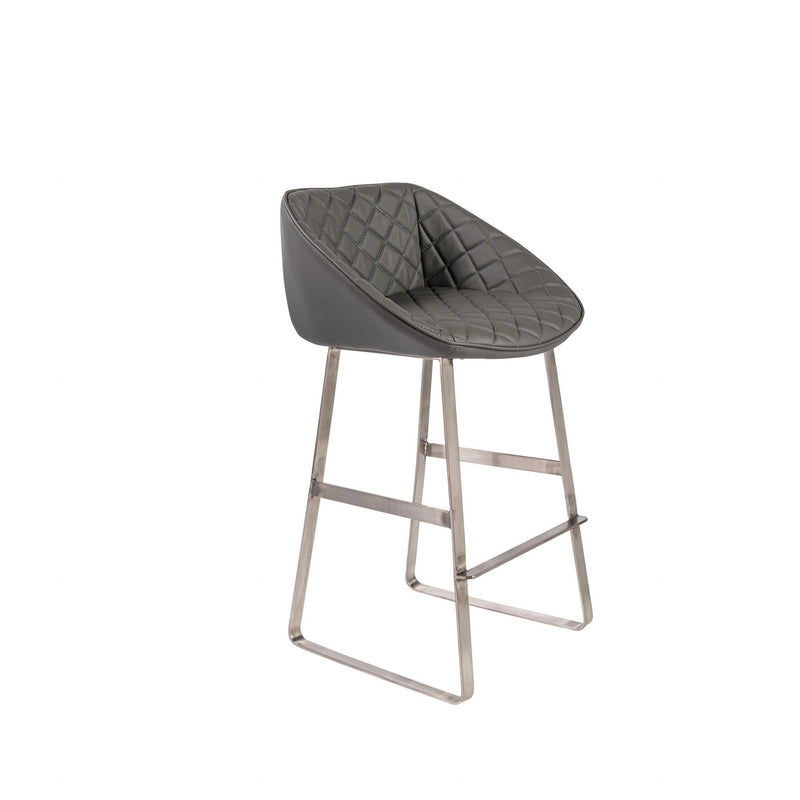 Stools Counter Height Stools - 22.45" X 19.69" X 35.24" Gray Leatherette Counter Stool with Brush Stainless Steel Base HomeRoots
