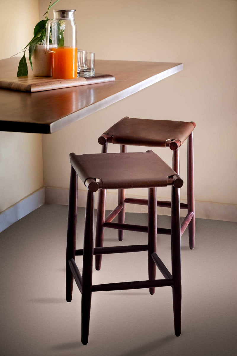 Stools Counter Stools - 17" X 15'.5" X 25'.5" Brown Wood/Leather Counter Stool HomeRoots