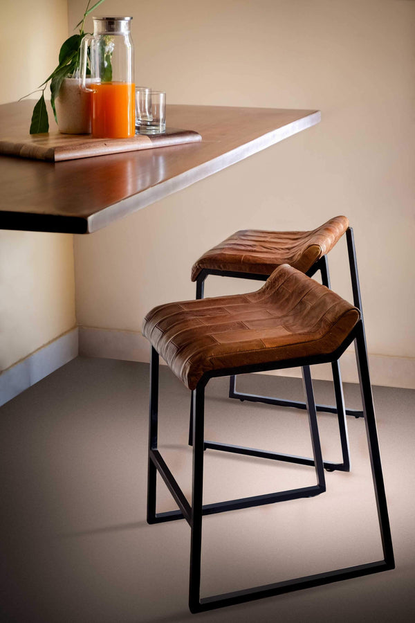 Stools Counter Stools - 17" X 20'.5" X 27" Brown And Black Iron/Leather Counter Stool HomeRoots