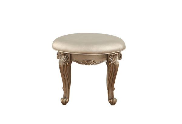 Stools Counter Stools - 19" X 19" X 18" Champagne PU Antique Gold Wood Upholstered (Seat) Vanity Stool HomeRoots