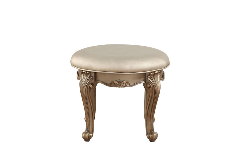Stools Counter Stools - 19" X 19" X 18" Champagne PU Antique Gold Wood Upholstered (Seat) Vanity Stool HomeRoots