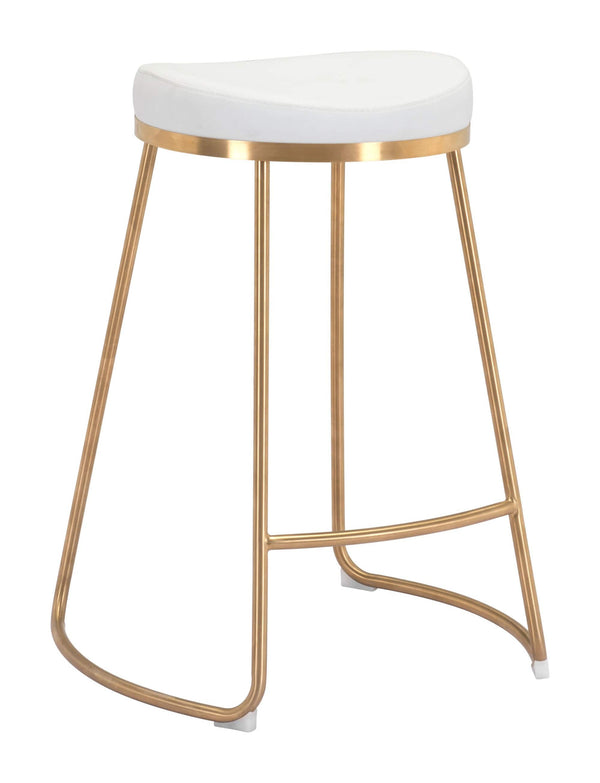 Stools Counter Stools - 20.3" x 17.5" x 26.2" White, Leatherette, Stainless Steel, Counter Stool - Set of 2 HomeRoots