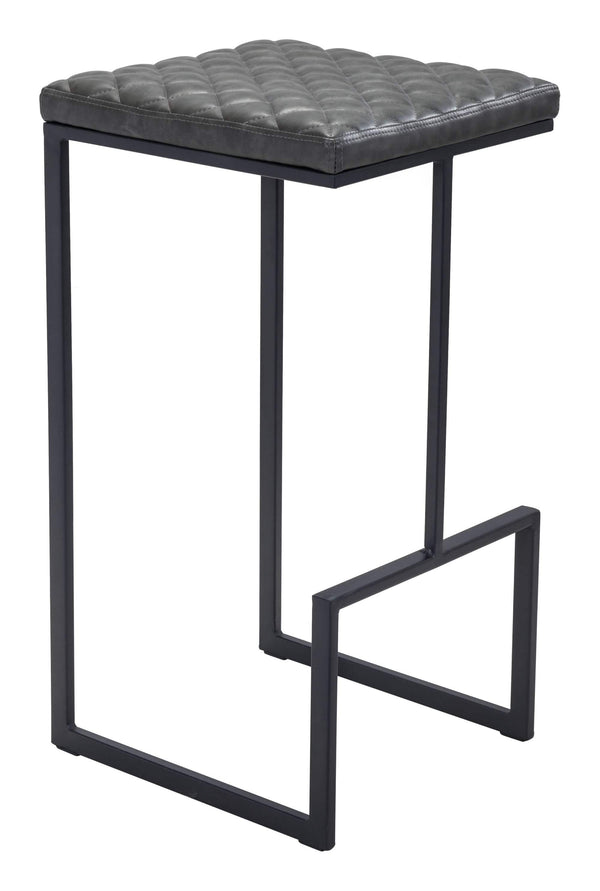 Stools Leather Bar Stools - 15" x 15.4" x 29.5" Gray, Leatherette, Steel & Plywood, Barstool HomeRoots