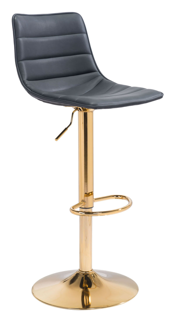 Stools Leather Bar Stools - 16.7" x 18.7" x 35" Black & Gold, Leatherette, Steel & Plywood, Barstool HomeRoots