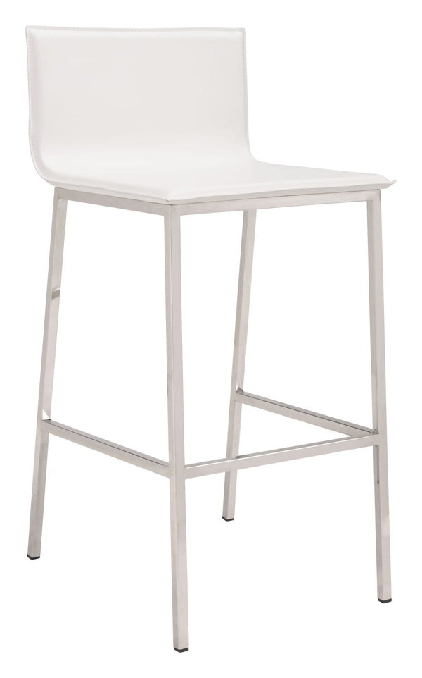 Stools Leather Bar Stools - 18.5" x 21.1" x 39" White, Leatherette, Stainless Steel, Barstool HomeRoots