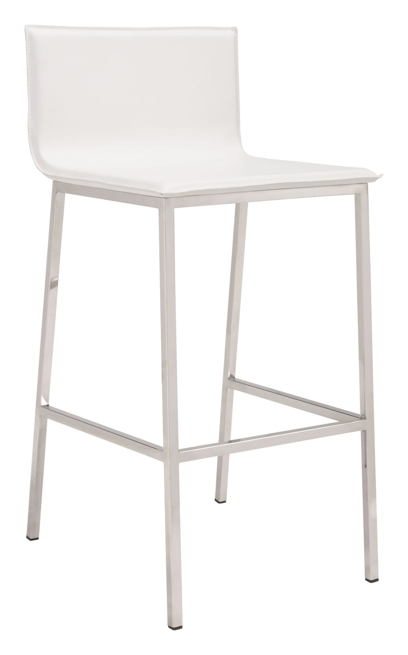 Stools Leather Bar Stools - 18.5" x 21.1" x 39" White, Leatherette, Stainless Steel, Barstool HomeRoots