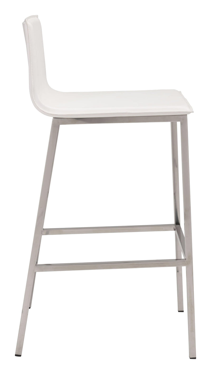 Stools Leather Bar Stools - 18.5" x 21.1" x 39" White, Leatherette, Stainless Steel, Barstool HomeRoots