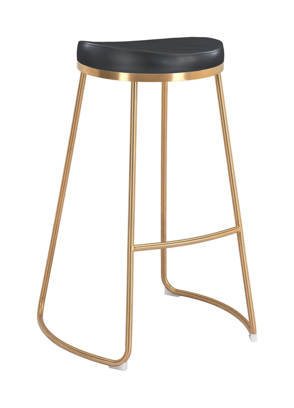 Stools Leather Bar Stools - 20.3" x 17.5" x 30.5" Black, Leatherette, Stainless Steel, Barstool - Set of 2 HomeRoots