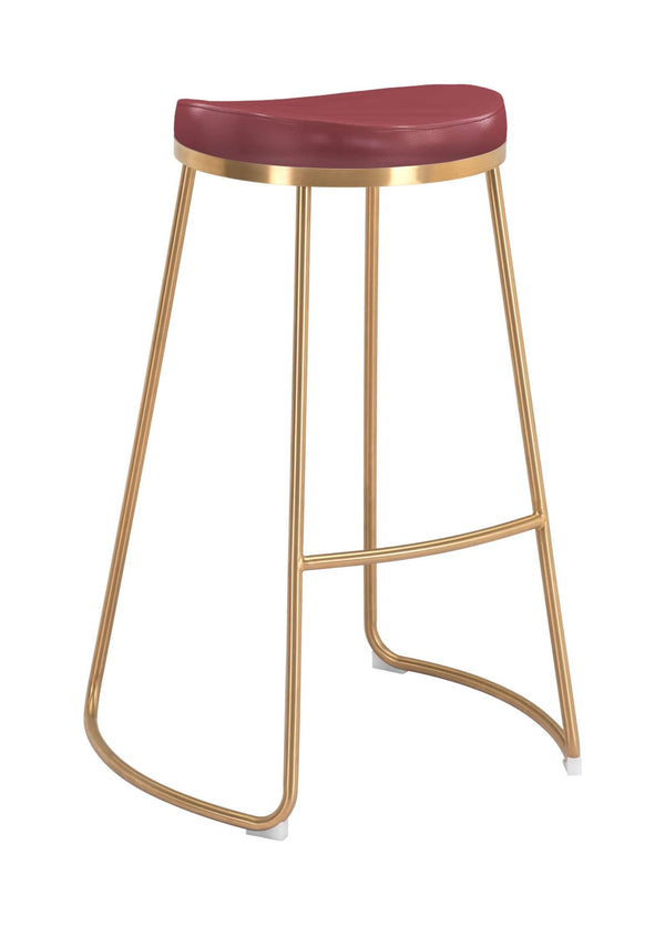 Stools Leather Bar Stools - 20.3" x 17.5" x 30.5" Burgundy, Leatherette, Stainless Steel, Barstool - Set of 2 HomeRoots