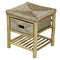 Stools Vanity Stool - 17" X 16" X 18" Natural Bamboo Frame Storage Stool with a Shelf and a Basket HomeRoots