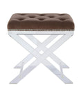 Stools Vanity Stool - 19" X 14" X 19" Brown Fabric And Clear Acrylic Stool HomeRoots