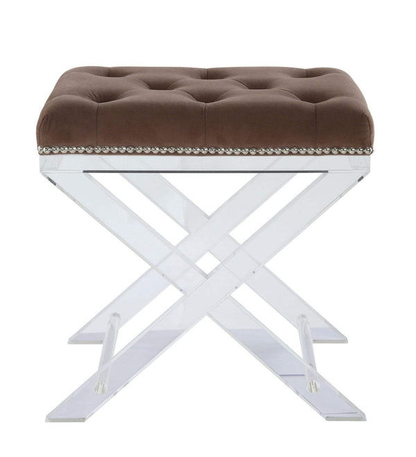 Stools Vanity Stool - 19" X 14" X 19" Brown Fabric And Clear Acrylic Stool HomeRoots