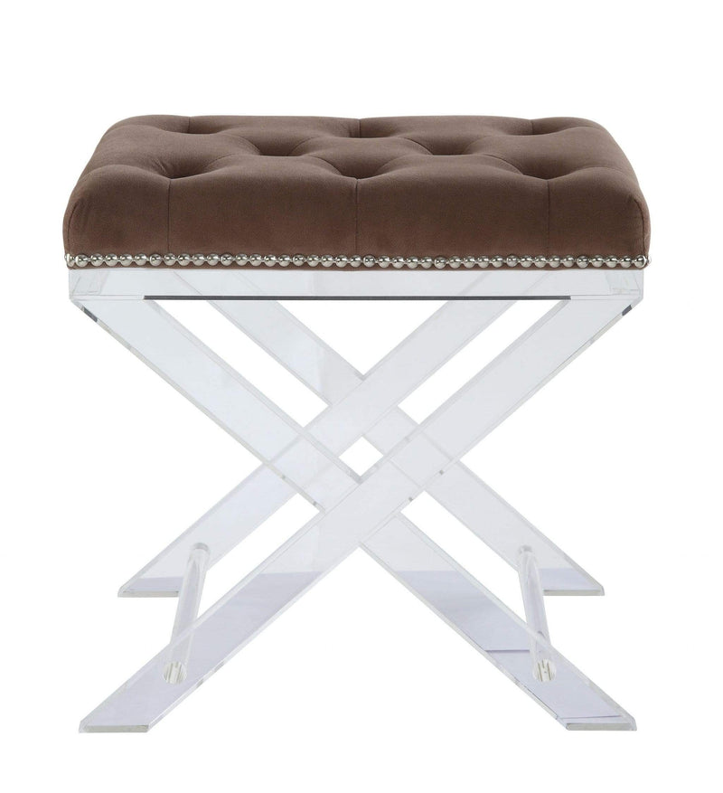 Stools Vanity Stool - 19" X 14" X 19" Brown Fabric And Clear Acrylic Stool HomeRoots