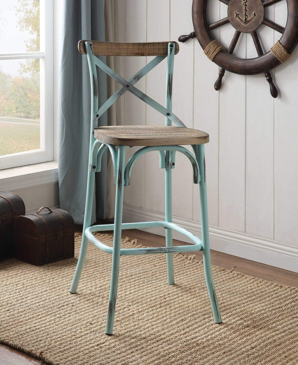 Stools Wooden Bar Stools - 18" X 20" X 43" Antique Sky & Antique Oak Wood Bar Chair (1Pc) HomeRoots