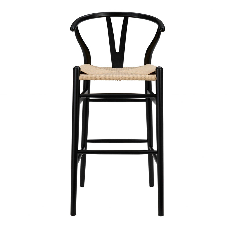 Stools Wooden Bar Stools - 20.08" X 20.87" X 42.13" Black Solid Beech Wood Bar Stool with Natural Seat HomeRoots