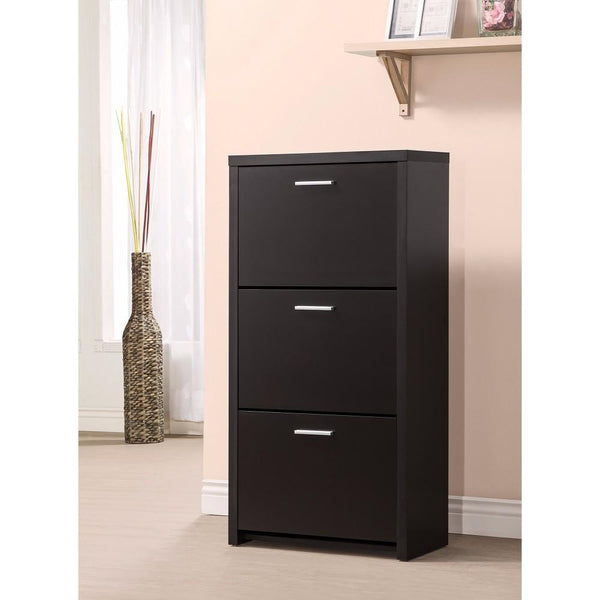 Storage Cabinets Sophisticated Wooden Shoe Cabinet With 3 Drawers, Black Benzara