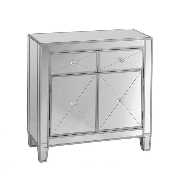 The Urban Port Mirrored Storage Cabinet With 2 Drawers and 2 Doors, Silver